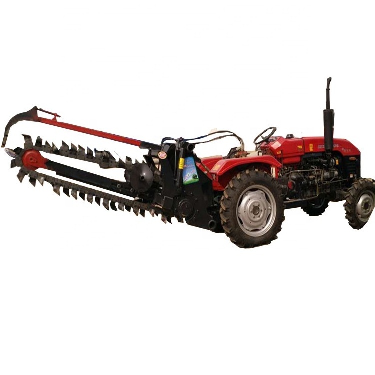 Efficient chain tractor mounted trencher for pipeline construction