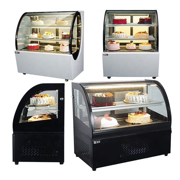 White Black Cake Display Cooler With Glass Air cooling Curved Cake Showcase Vegetables Fruits Small Cooler Refrigeration