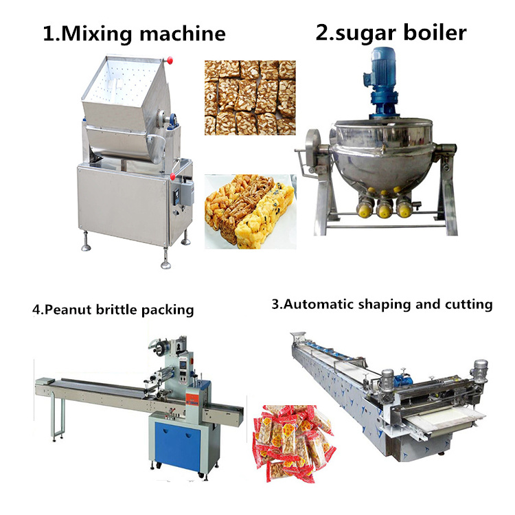 500kg/h Full automatic nougat greek pastell sugar processing line rice candy bar cereal bar forming machine