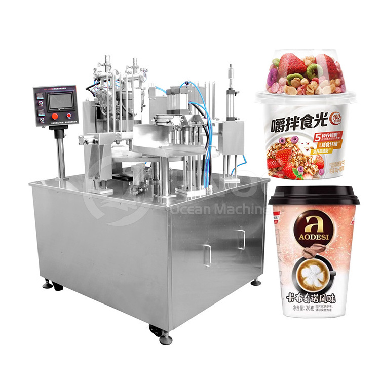 OCEAN Quick Pneumatic Liquid Paste Sauce Yogurt Cup Pack Small Automatic Juice Jelly K Cup Ice Cream Fill Seal Machine