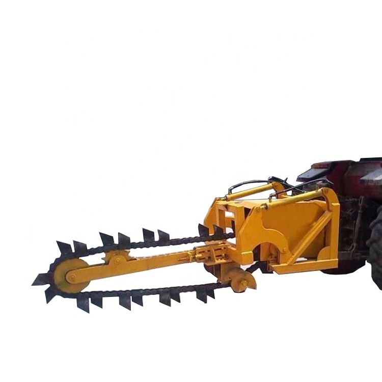 Efficient chain tractor mounted trencher for pipeline construction