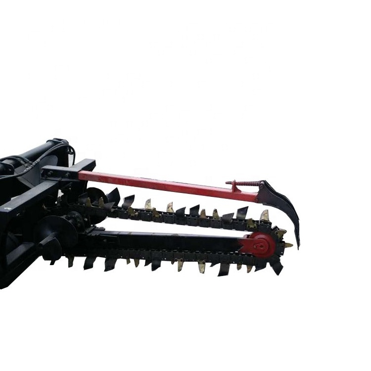 Efficient chain tractor mounted trencher for pipeline construction