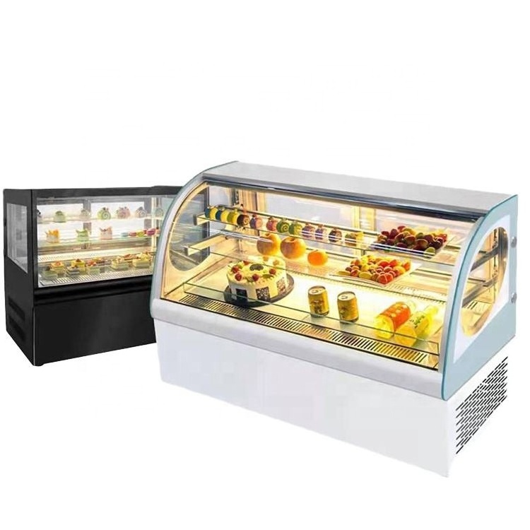 White Black Cake Display Cooler With Glass Air cooling Curved Cake Showcase Vegetables Fruits Small Cooler Refrigeration