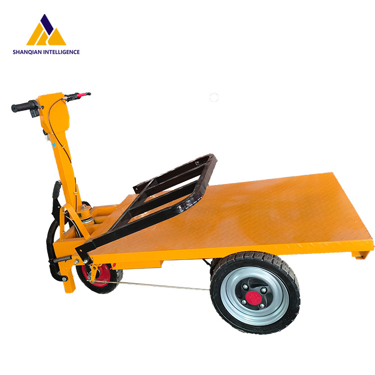 Factory Supply Three-wheeled Electric Push Flat Car with Standing Drive Trolley Cart for Sale Wheelbarrow