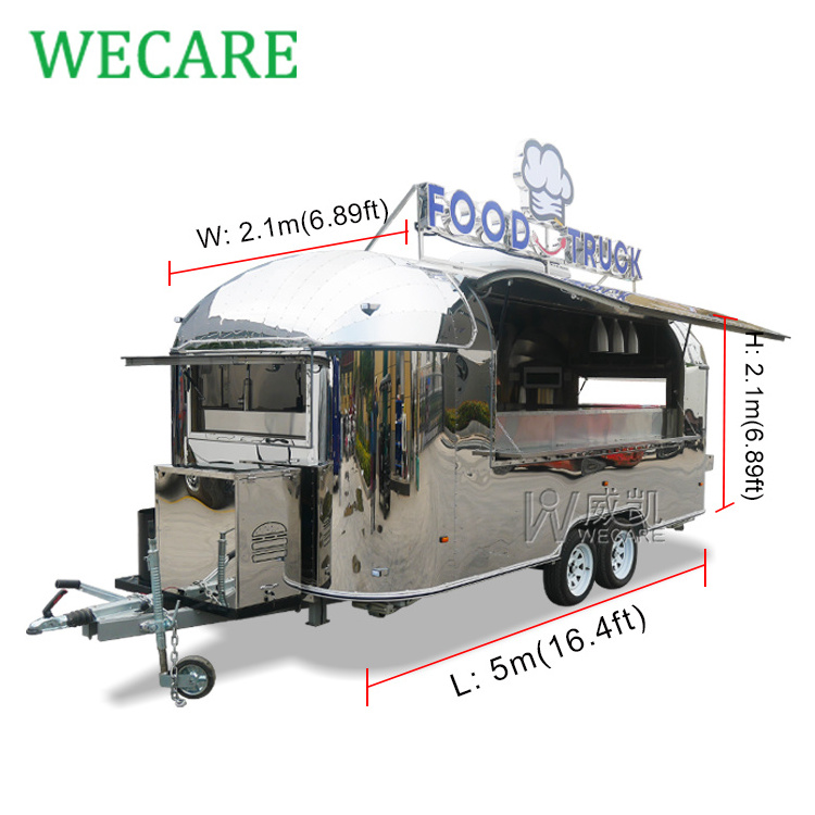 Wecare Airstream Mobile Kitchen BBQ Fast Food Trailer Fully Equipped USA Standard Remorque Food Truck With Full Kitchen For Sale