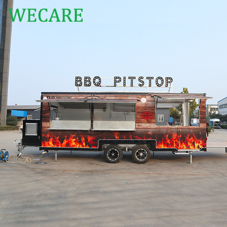 Wecare street square stainless steel concession food trailer mobile kitchen bbq food truck trailer fully equipped for sale