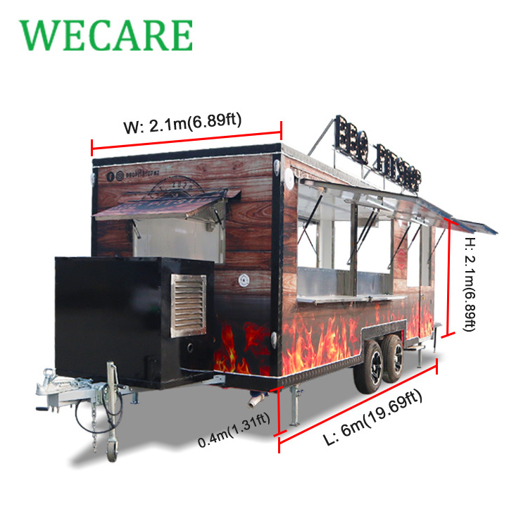 Wecare street square stainless steel concession food trailer mobile kitchen bbq food truck trailer fully equipped for sale