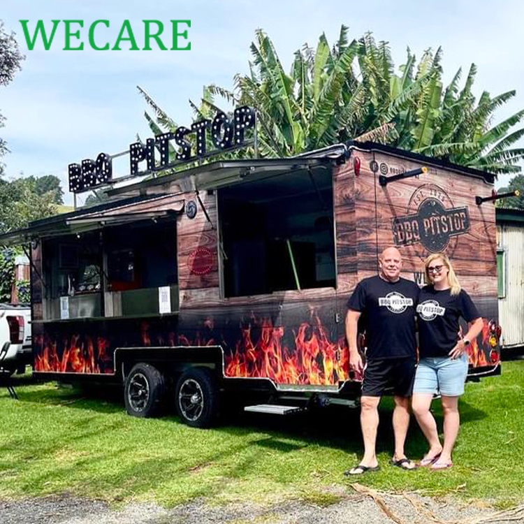 Wecare street square stainless steel concession food trailer mobile kitchen bbq food truck trailer fully equipped for sale