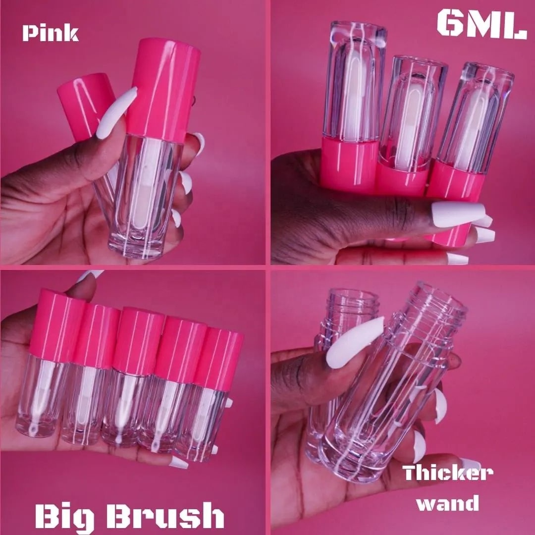 Popular 6ml round lip gloss containers large capacity Pink white black lipgloss tubes large brush lip gloss tubes