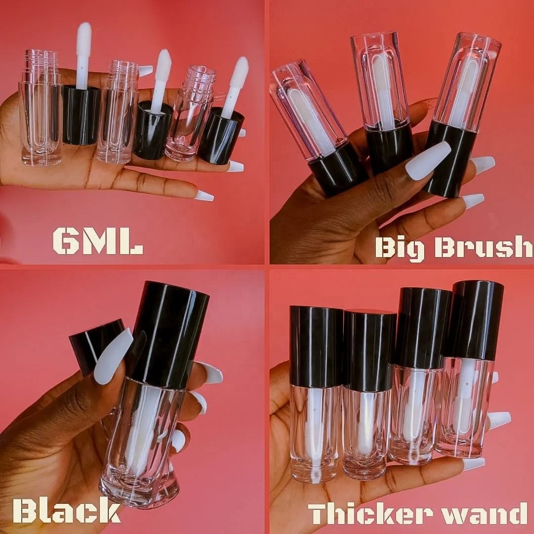 Popular 6ml round lip gloss containers large capacity Pink white black lipgloss tubes large brush lip gloss tubes