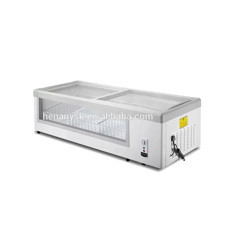 Horizontal Single-Temperature Freezers For Fish Refrigerated Display Cabinets Full Sliding Glass Freezer