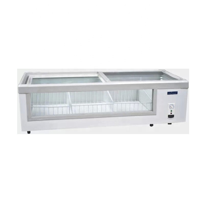 Horizontal Single-Temperature Freezers For Fish Refrigerated Display Cabinets Full Sliding Glass Freezer