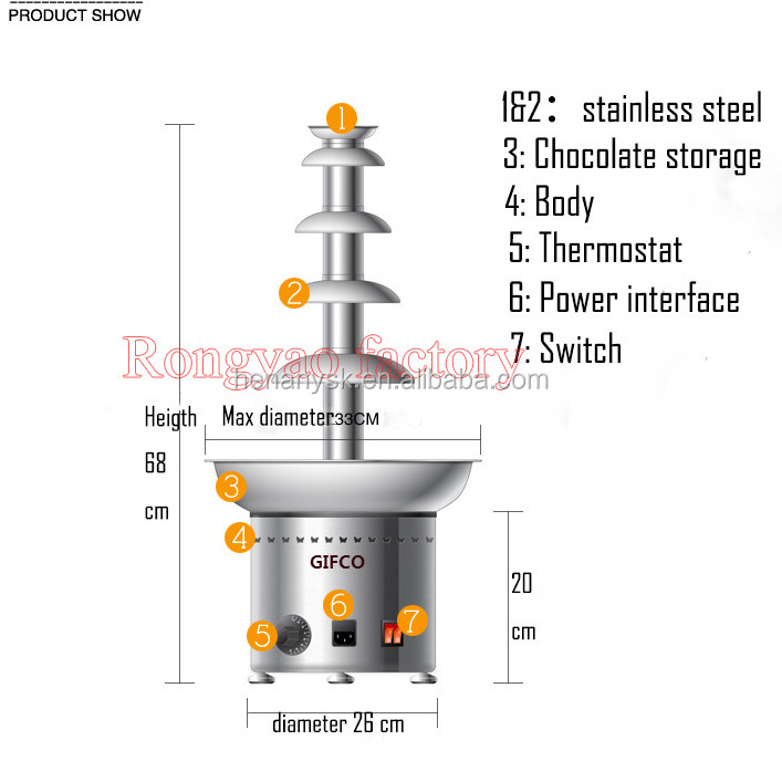 5-Layers Stainless Steel Chocolate Fountain Machine 5 Chocolate Fountain For Hotel