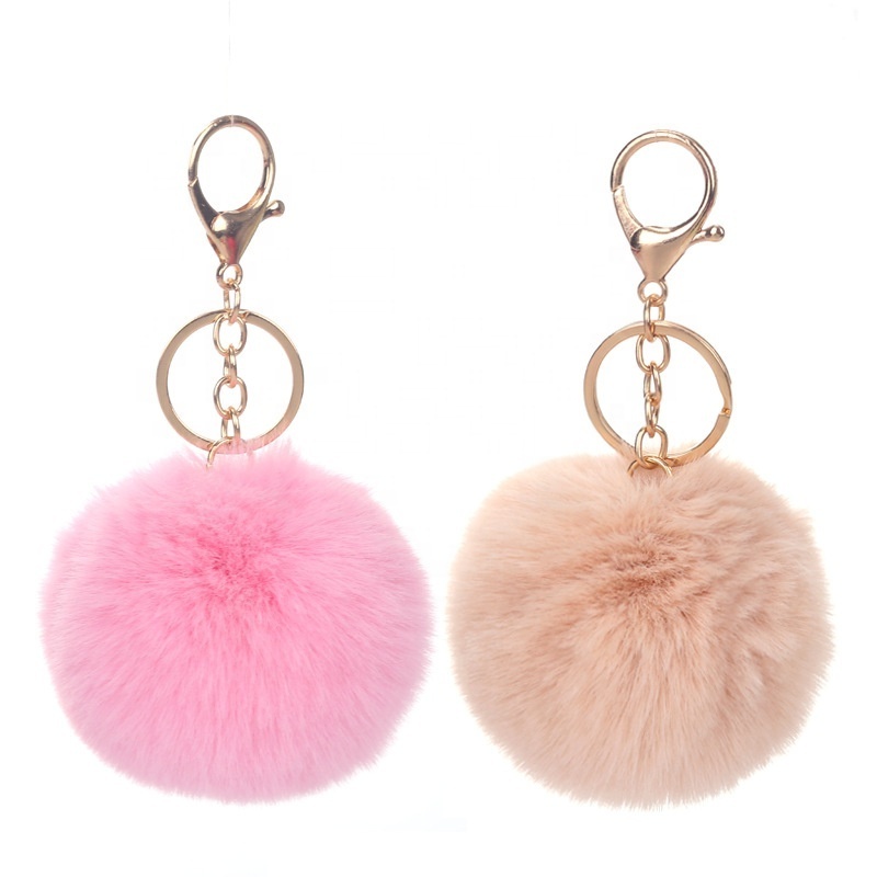 Wholesale Multicolor Furry Fluffy Puff Ball 8cm Faux Rabbit Fur Ball Pom Pom Keychain