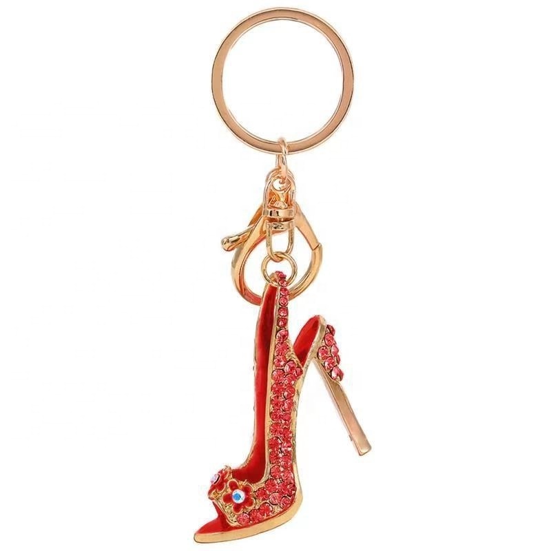 Fashion Mini Crystal High Heel Shoe Keychain Handbag Parts Accessories Rhinestone Key Chain Bling Red High Heels Shoes for Women