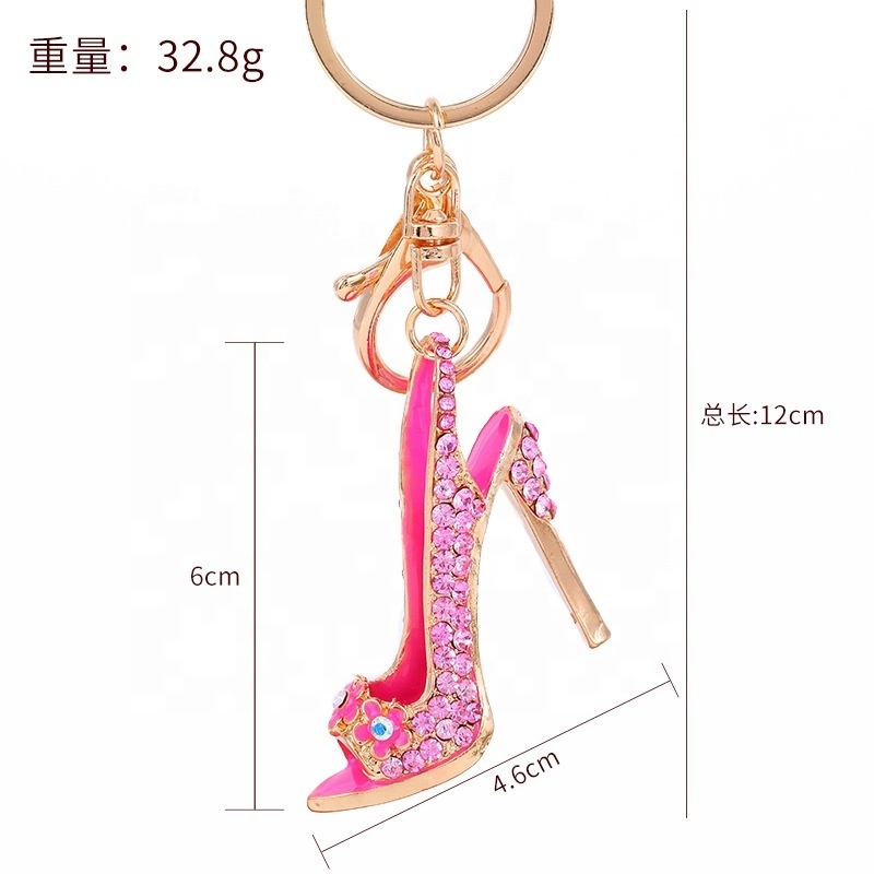 Fashion Mini Crystal High Heel Shoe Keychain Handbag Parts Accessories Rhinestone Key Chain Bling Red High Heels Shoes for Women