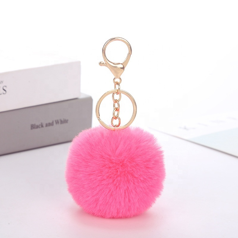 Wholesale Multicolor Furry Fluffy Puff Ball 8cm Faux Rabbit Fur Ball Pom Pom Keychain