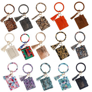 Woman PU Leather Tassel Bracelet Keychain Butterfly Wristlet Wallet Keychain