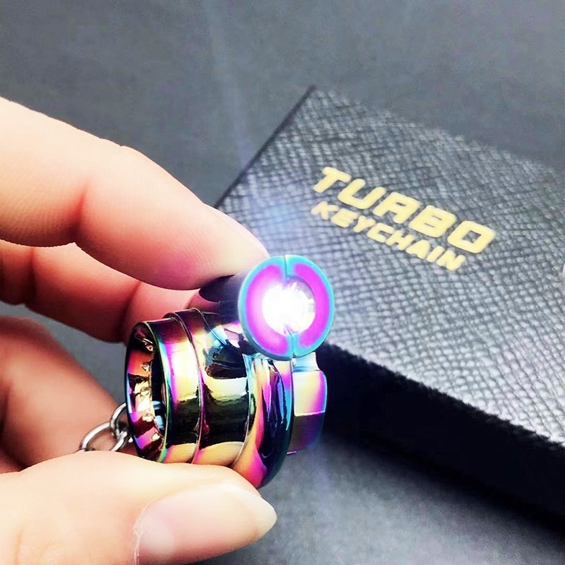 Wholesale Automotive LED Spinning Sound Turbo Keychain Mini Metal Creative Luminous LED Car Turbo Keychain