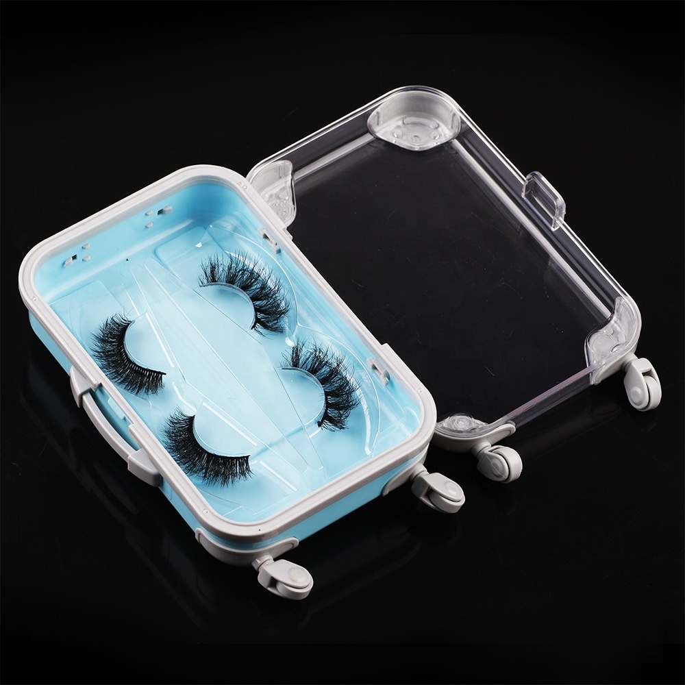 Private label Cute Mini Luggage Suitcase 3D Mink Eyelash Packaging Case 25MM Eyelashes Box