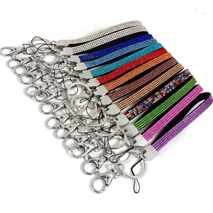 New Rhinestone Lanyard Keychains Diamond Wristband Polyester Lanyard Neck Wrist Strap Car Glitter Wristlet Keychain