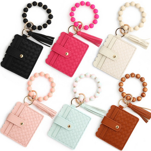 Weave Custom Girl Mini Coin Cute Ladies RFID Women Credit Card Bracelets Leather Wristlet Keychain Silicone Card Holder Wallet