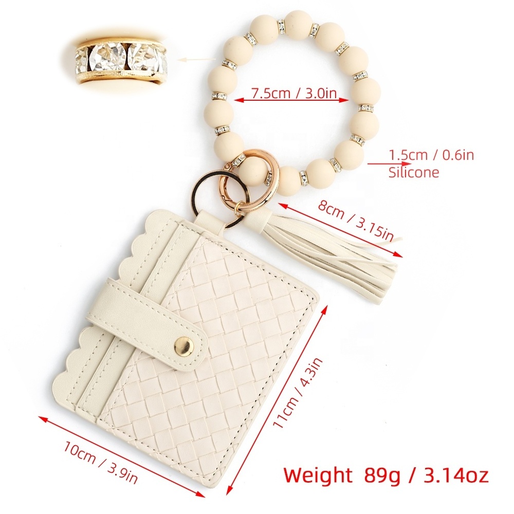 Weave Custom Girl Mini Coin Cute Ladies RFID Women Credit Card Bracelets Leather Wristlet Keychain Silicone Card Holder Wallet