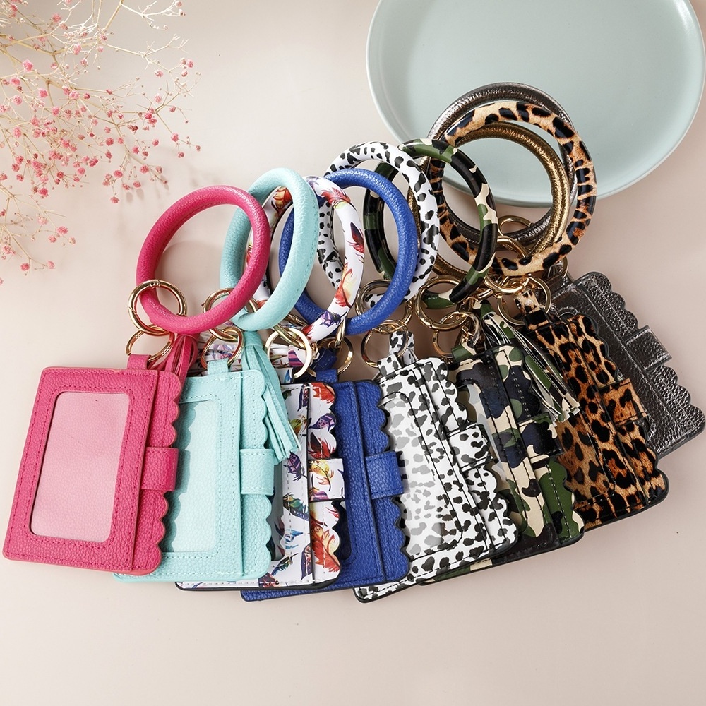 Woman PU Leather Tassel Bracelet Keychain Butterfly Wristlet Wallet Keychain