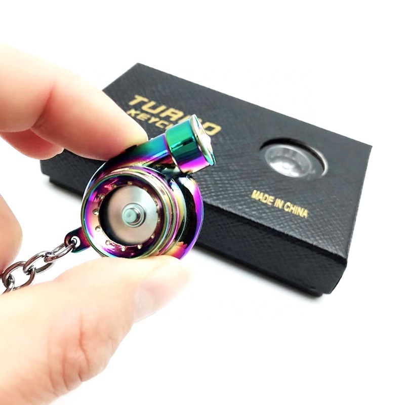 Wholesale Automotive LED Spinning Sound Turbo Keychain Mini Metal Creative Luminous LED Car Turbo Keychain