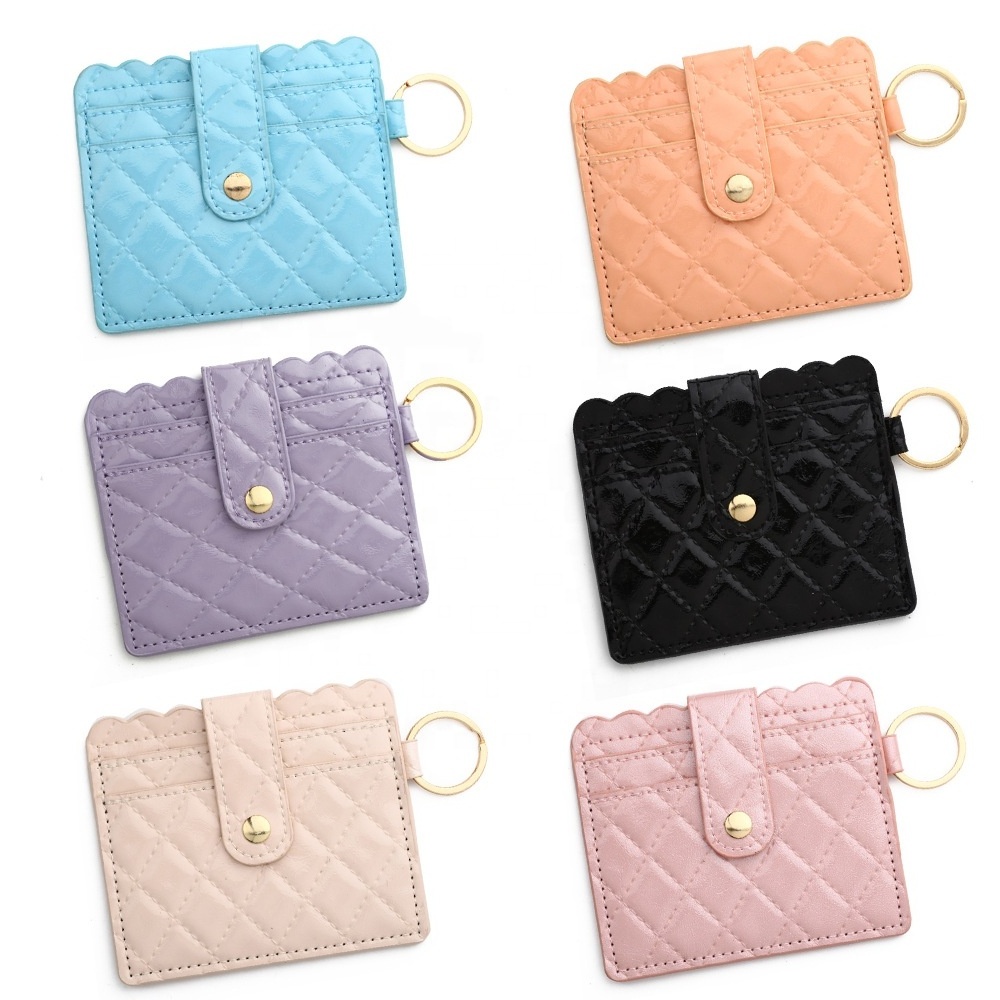 Fashionable Luxury Ladies Leather ID Credit Card Holder Wallet keychain Women Business Card Holder