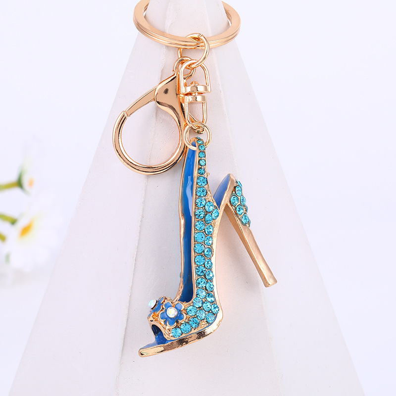 Fashion Mini Crystal High Heel Shoe Keychain Handbag Parts Accessories Rhinestone Key Chain Bling Red High Heels Shoes for Women