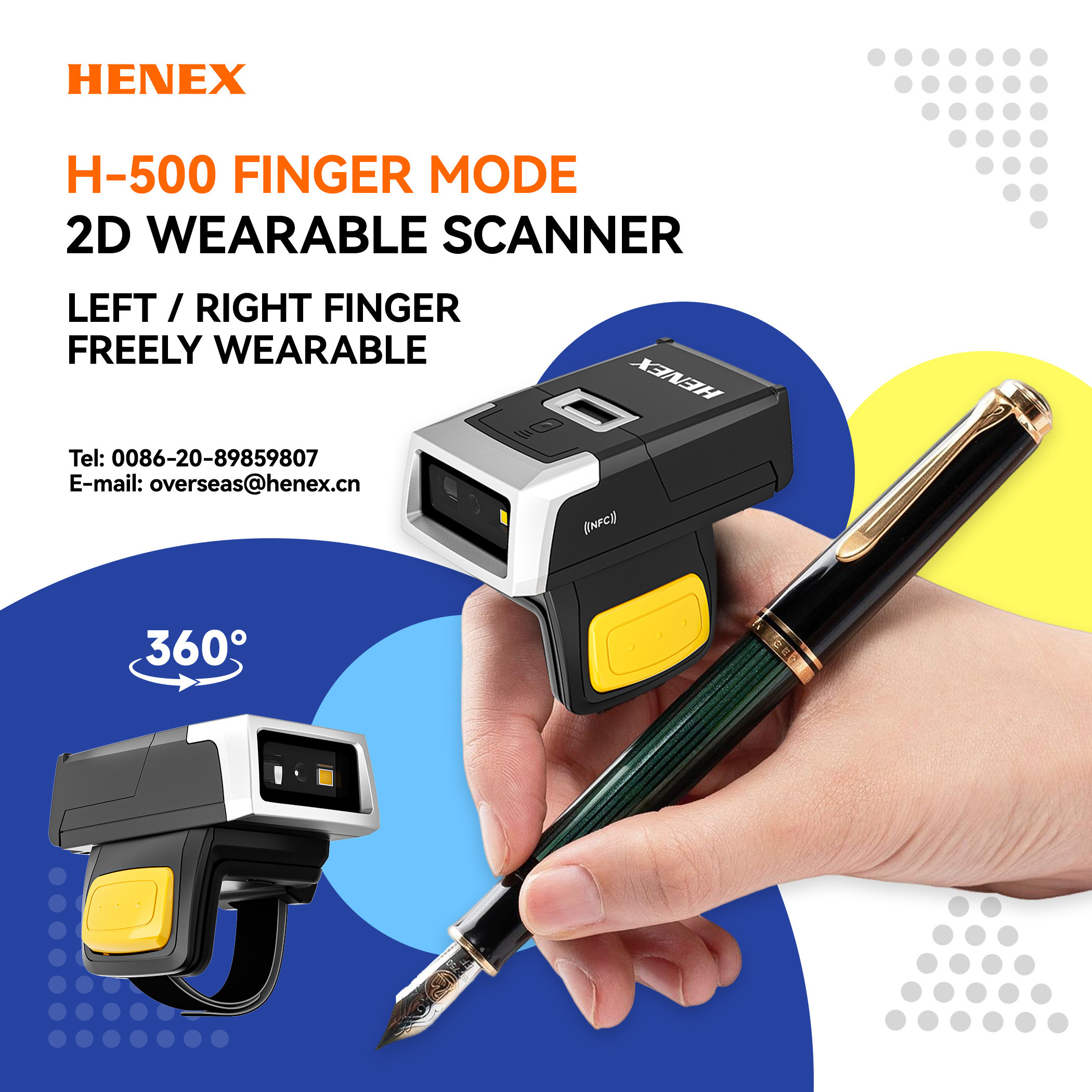 HENEX Portable Barcode Reader ring Wireless Qr Code Scanner 2D Wireless BT QR Scanner For POS System qr code reader