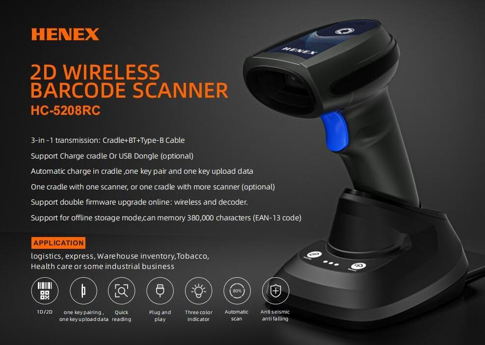 Bluetooth Barcode Scanner 2d Wireless Barcode Reader With 2500mah Battery,Power Level Indicator Design,Auto Scanning