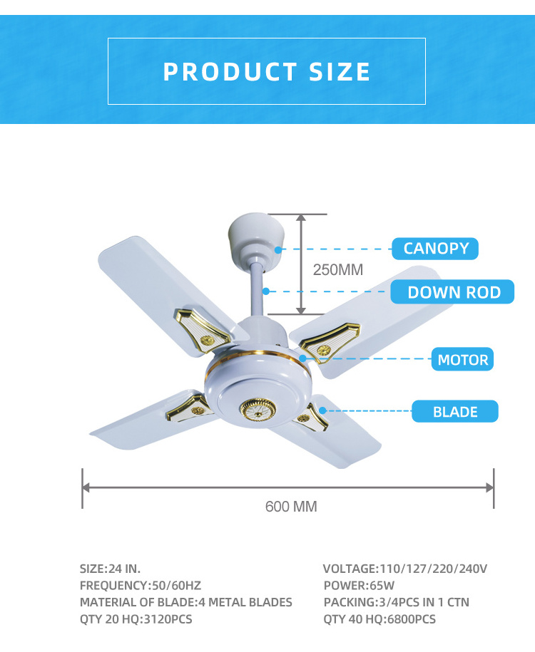 24 inch Ceiling Fan Metro Ceiling Fan Best Selling to Africa Fan Factory