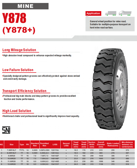 7.50R16LT Y878 Y878+ light truck tires general wheels truck tube tubeless tire of mine road