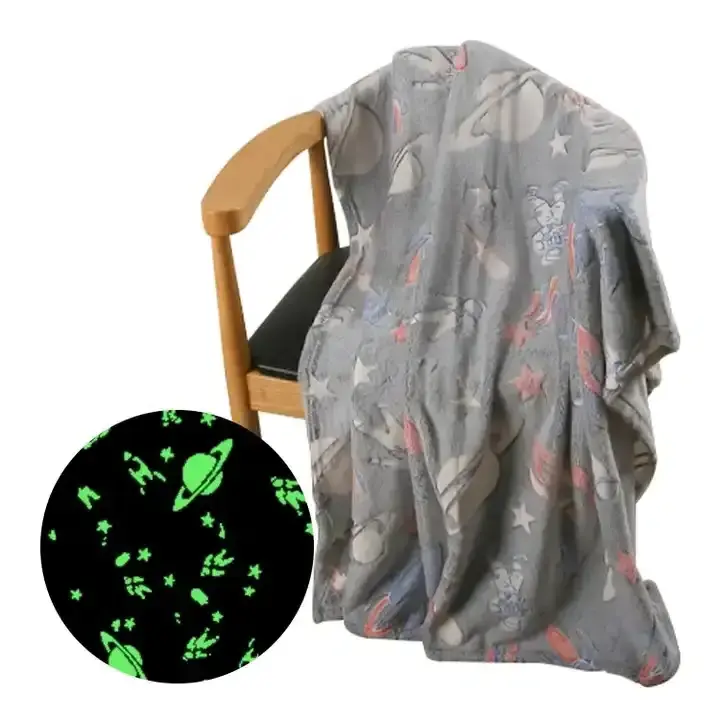 New design custom print astronaut rocket glow in the dark stars and planets luminous blankets