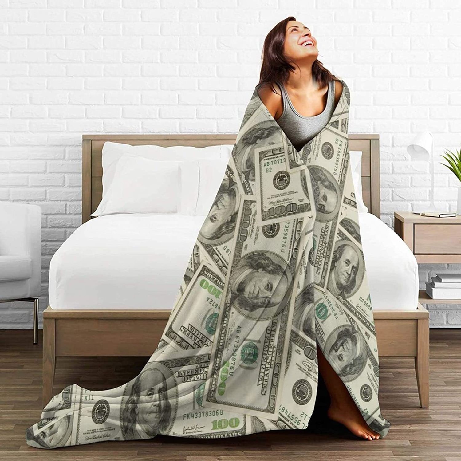 Custom Flannel Fleece Dollar Printed Throw Blanket Money Wealth Themed Super Soft Coral Luxury Blanket