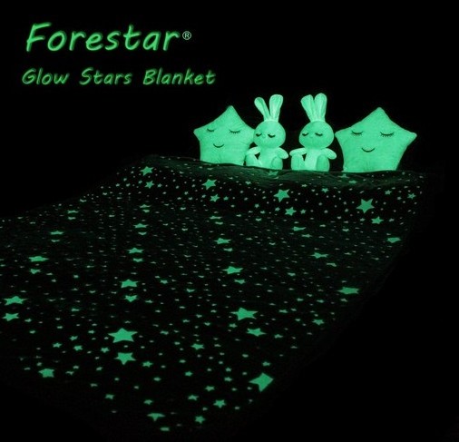 100% Polyester print star mantas luminoso super soft magic plush throw glow in the dark flannel shine blankets