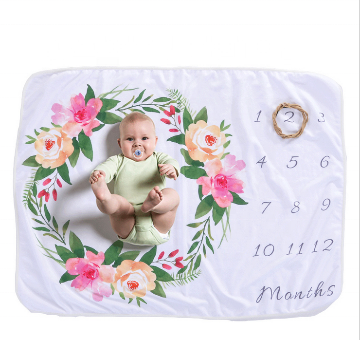 100% Polyester photography newborn growing infant month blanket flower milestone baby blanket