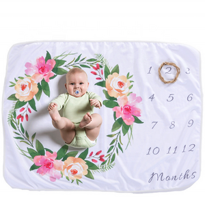 100% Polyester photography newborn growing infant month blanket flower milestone baby blanket