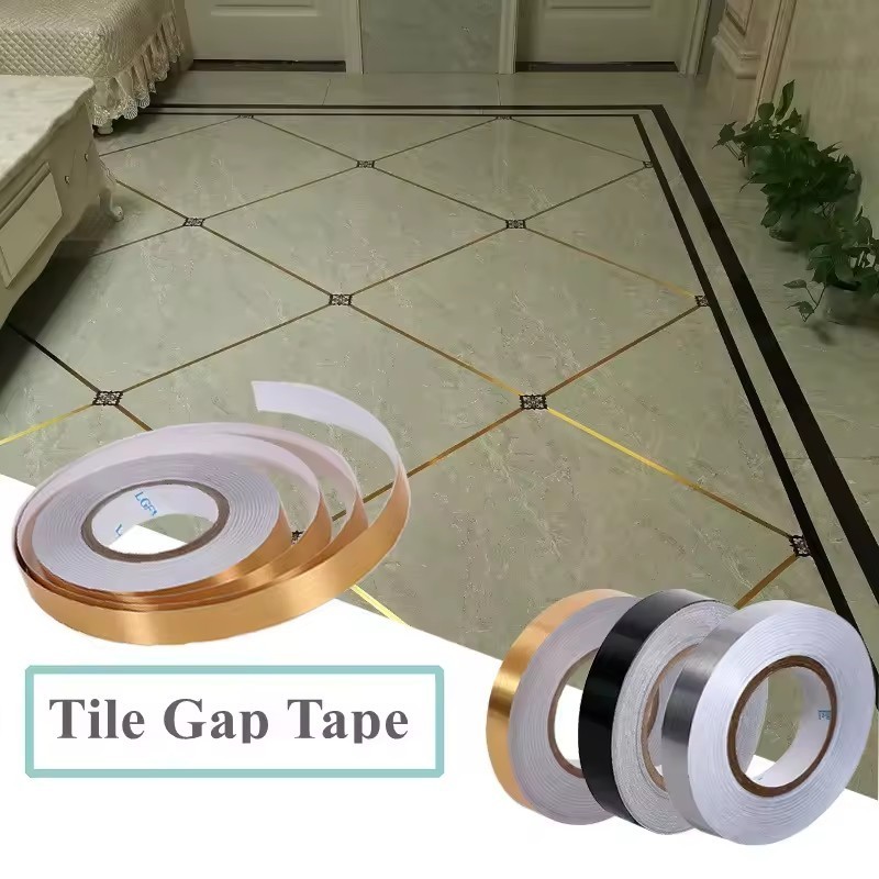 0.5cm*50m Home Wall Floor Tile Ceramic Gold Silver Foil Self Adhesive Floor Shiny bling Foil Tile gap Decoration Sticker Tape