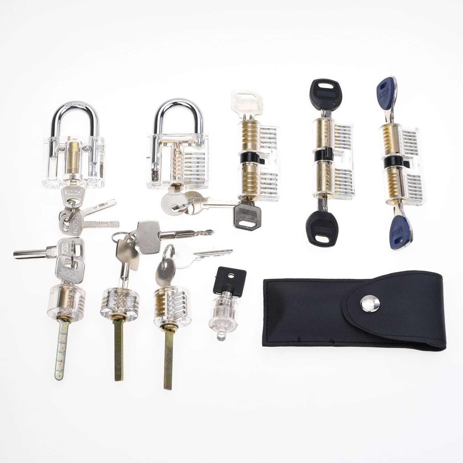 YH1086 12PCS Lock Unlocking Picking Set With 9 Transparent Practice Training Padlock Hand Tools Kit For Beginners/Professi