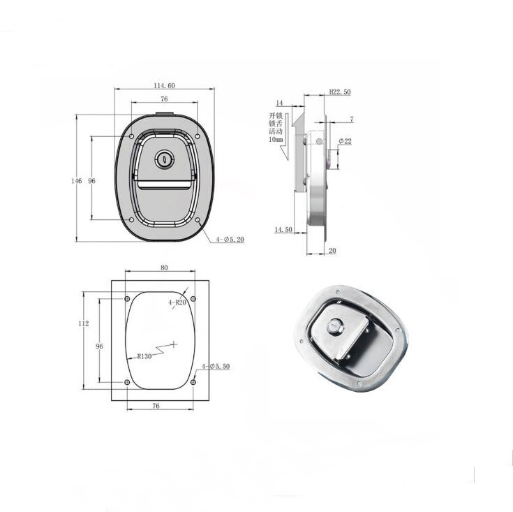 YH1991 Stainless steel tool box size panel handle paddle lock latch