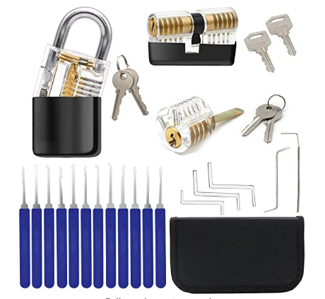 YH1173 Lock pick set steel locksmith tool picking tools with 3 Transparent Padlock