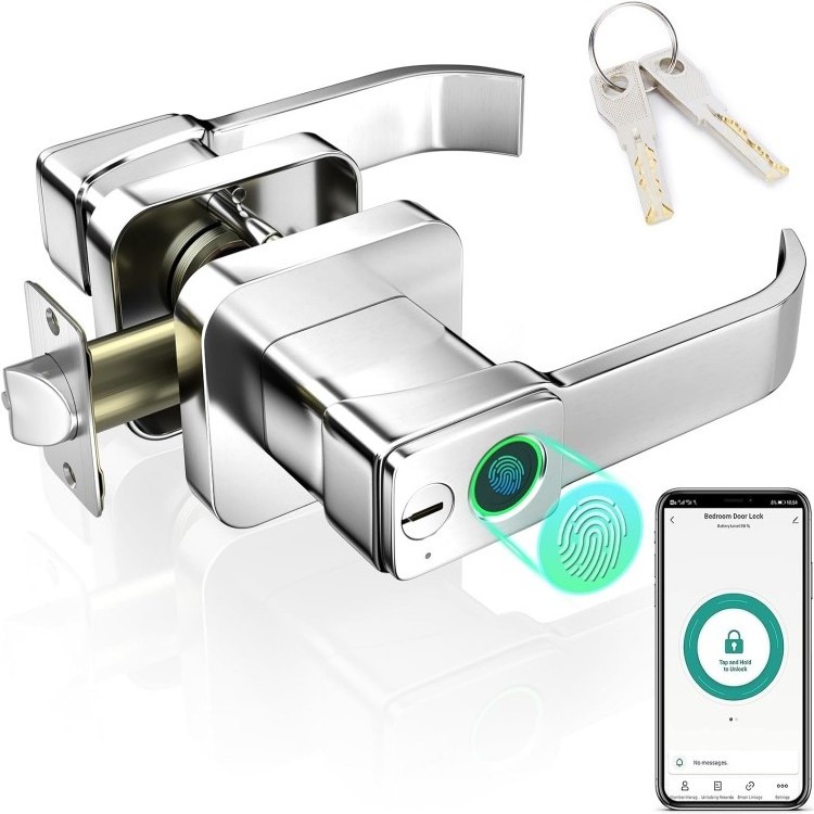 YH3158 Fingerprint Door Lock with App Control, Keyless Entry Door Lock with Handle, Smart Biometric Door Knob