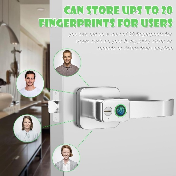 YH3158 Fingerprint Door Lock with App Control, Keyless Entry Door Lock with Handle, Smart Biometric Door Knob