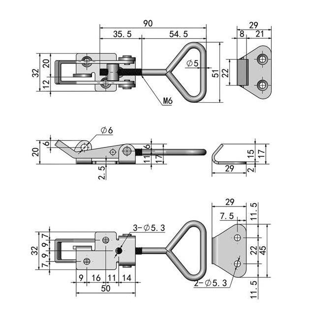 YH2187 Toggle latch hasp shaped lever latch toolbox adjustable over center latch