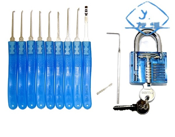 11-Piece Lock Pick Set Tontec Professional Transparent Cutaway Padlock Practice Lock With Locksmith Tools