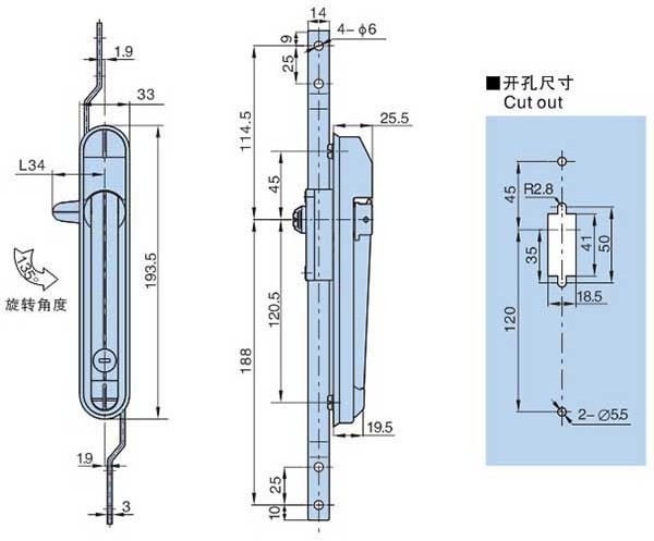 YH9502  Connecting Rod Lock Outdoor Switch Control Cabinet Door Lock Distribution Box Cabinet Door Lock