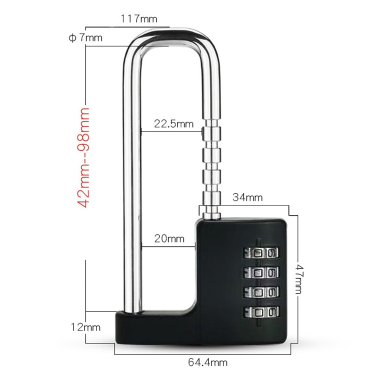 YH3349 Adjustable Extended U-Lock Filing Cabinet Wardrobe Door Handle Lock Mechanical U Combination Lock